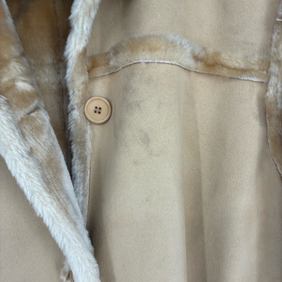 Vintage 90s Y2K Faux Fur Long Line Brown Trend Coat Button Up Teddy Brown Warm - Picture 10 of 15